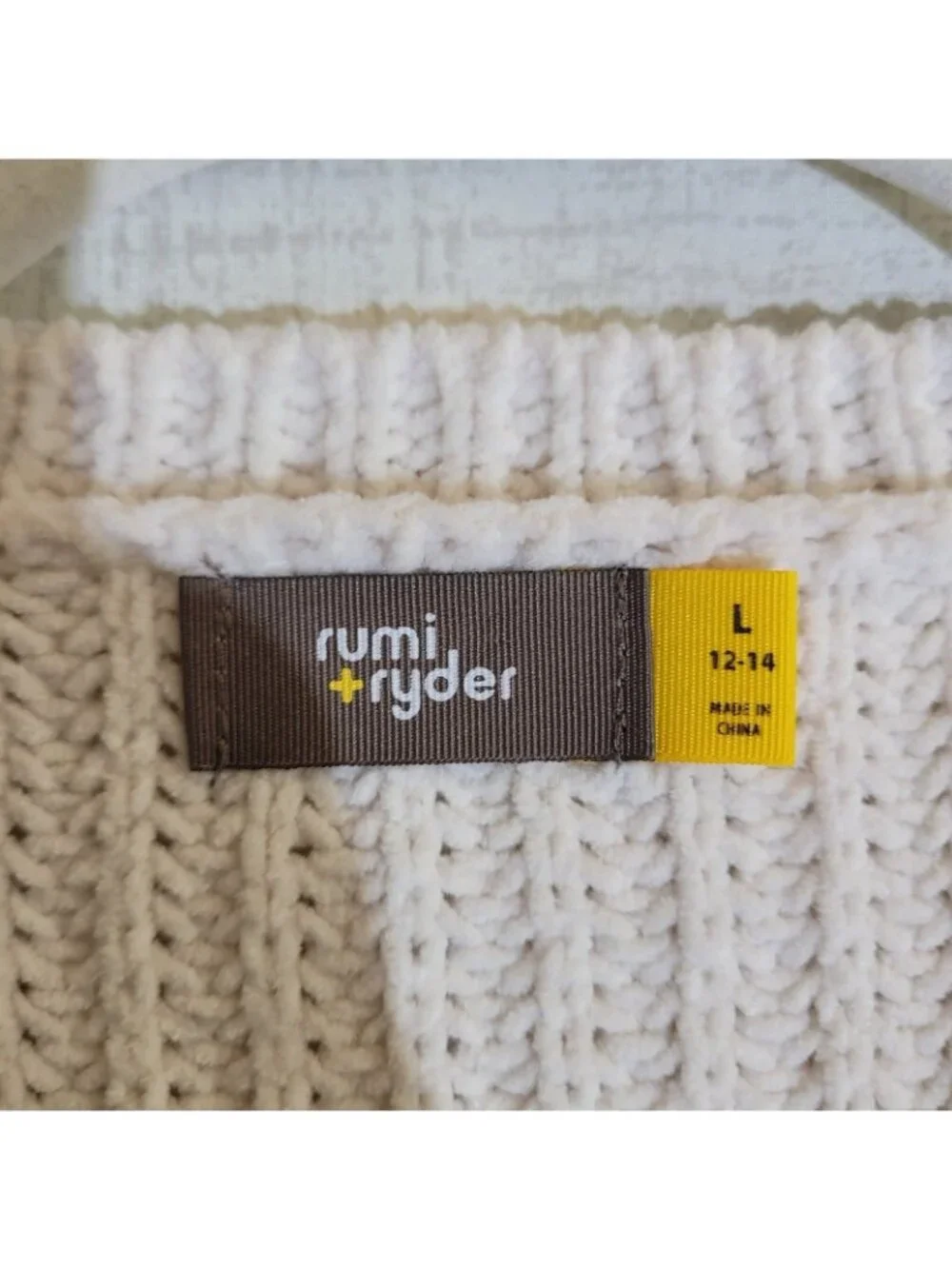 Rumi Ryder Sweater Girls Large 12-14 White Cable Knit Pullover Crewneck